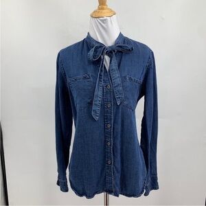 Rails Shirt Womens XS Denim Chambray Rosalee Tie Neck Button Up shirt.